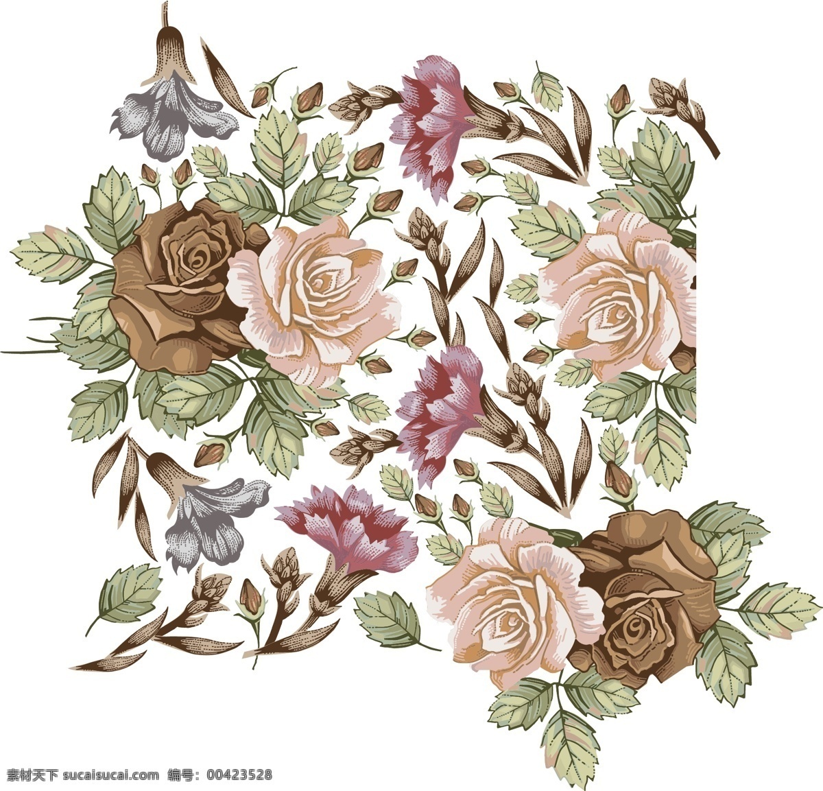 古风 典雅 线条 手绘 花卉 矢量 图案 设 线条手绘花卉 矢量图案 底纹边框 花边花纹