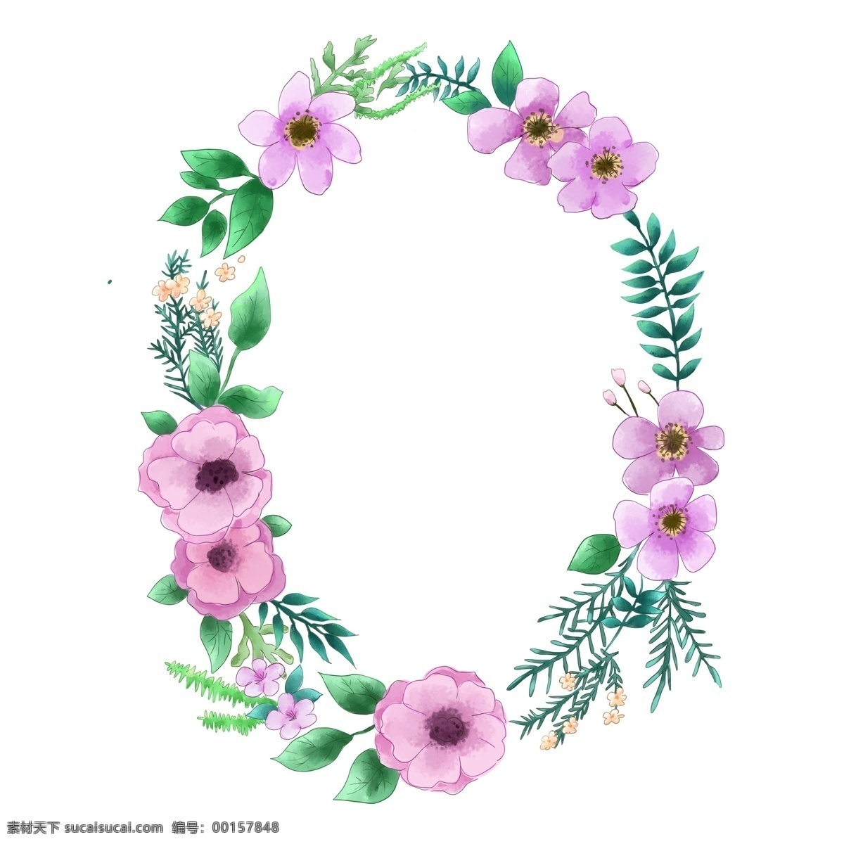 手繪 風(fēng) 文藝 小 清新 水彩 花環(huán) 水彩風(fēng) 花朵 鮮花 綠葉 粉色 花束 相框 邊框 葉子 綠色 少女感