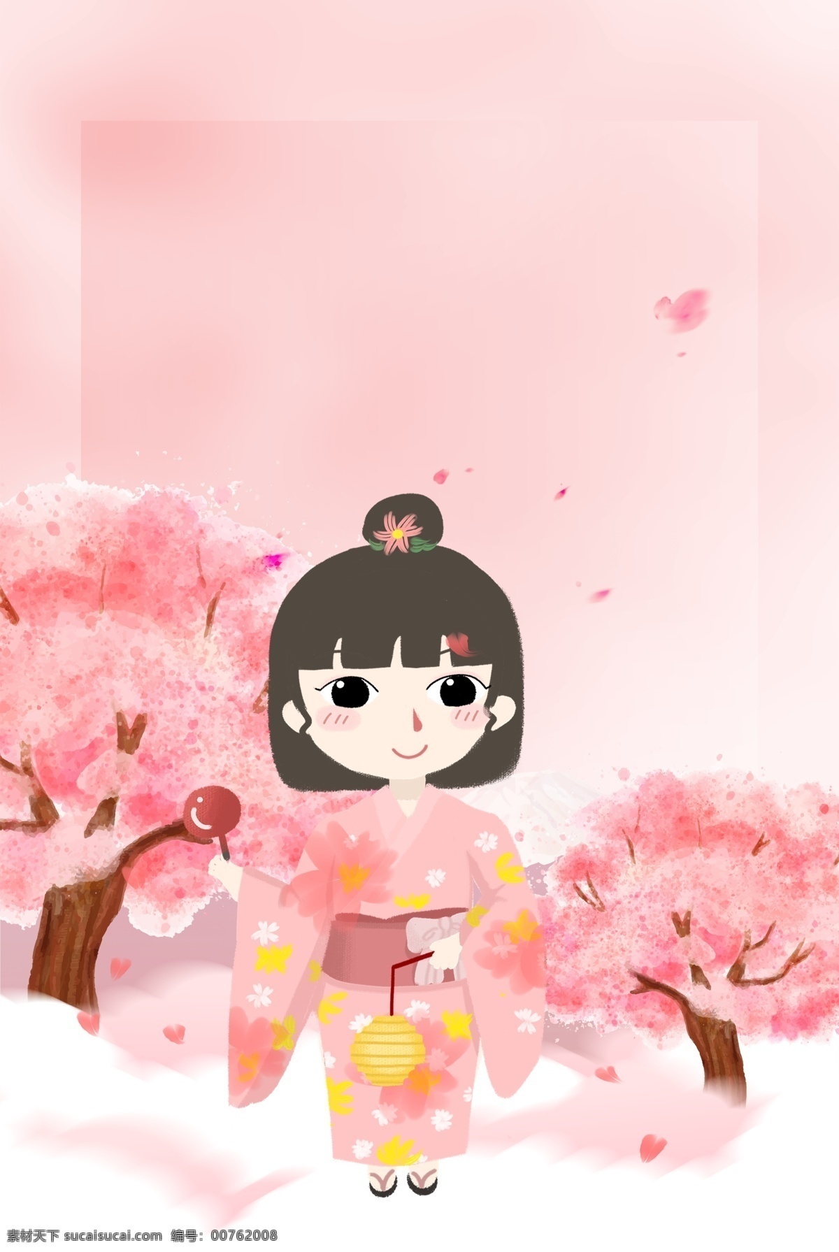 日本 和服 少女 背景 海报 日系 旅行 旅游 樱花 花朵