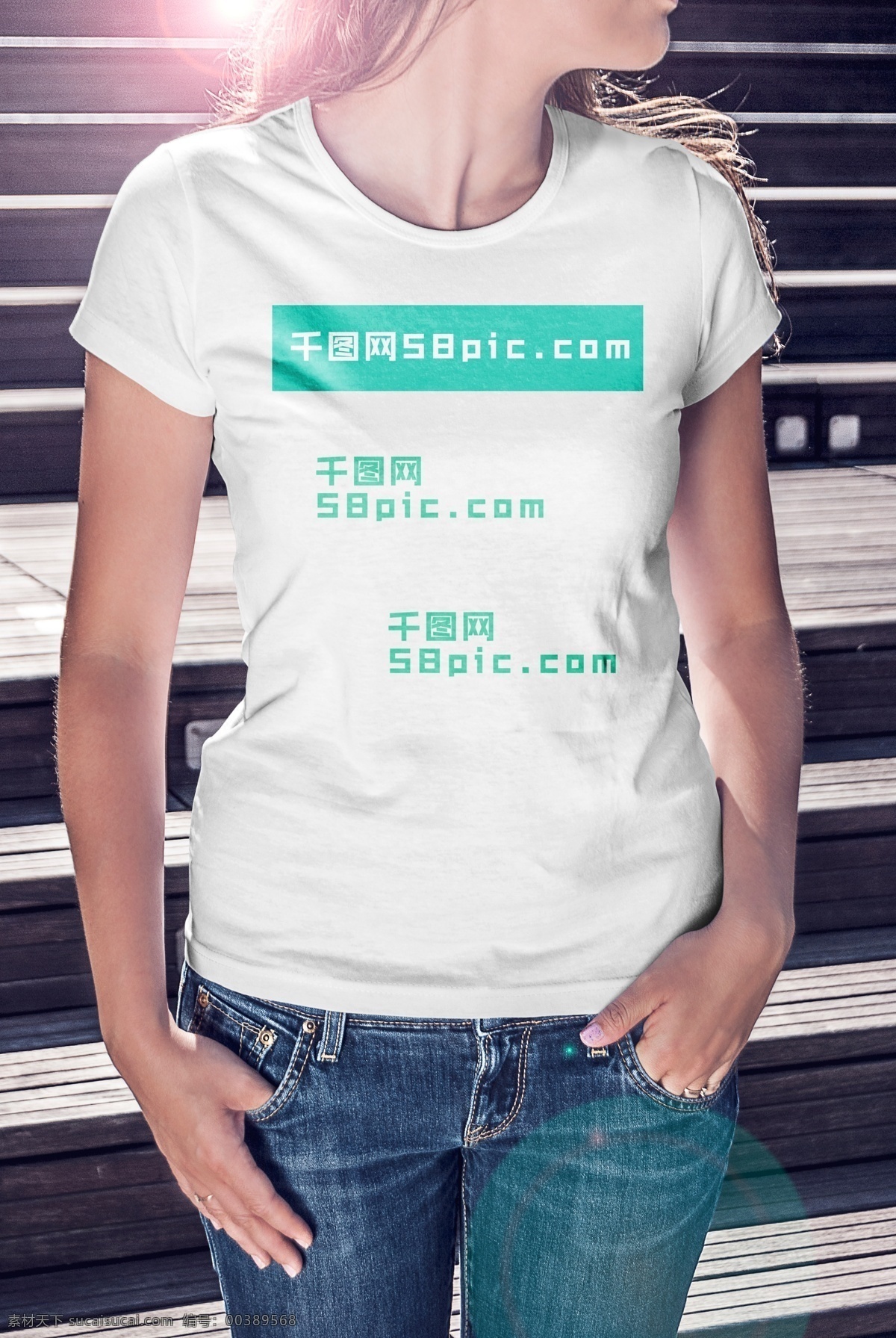 女士 tshirts 服饰 vi 样机 服饰素材 服装展示素材 工作服 短袖 模特 黄白黑绿短袖 戴耳机模特