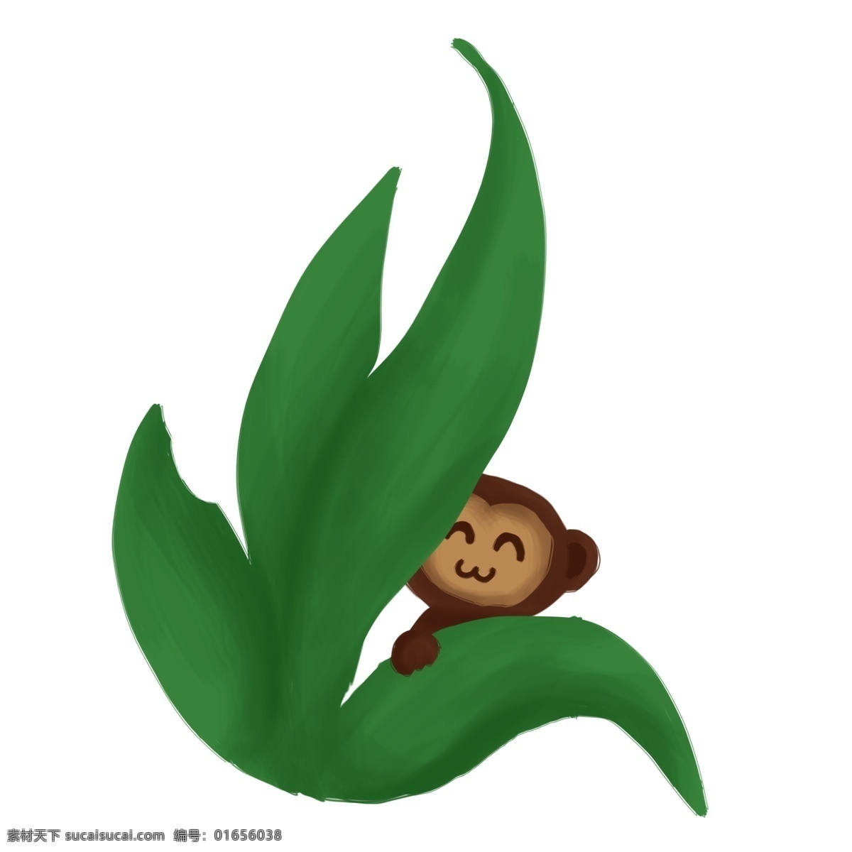 春天 夏天 猴子 叶 手绘 插画 绿色 棕色 户外 自然 动物 植物 源文件 高清 可爱 清新 唯美