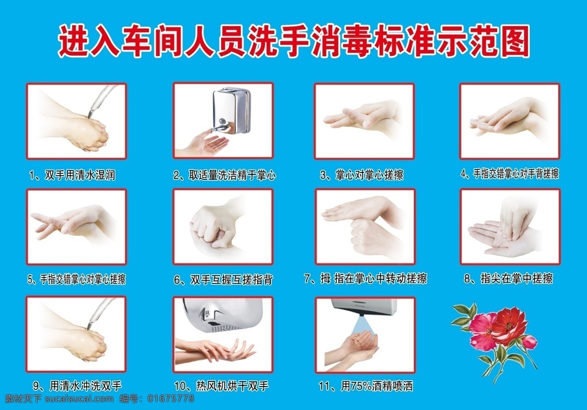 洗手消毒圖 進入 食品 車間 人員 洗手 消毒 示意圖 公司制度類 底紋邊框 背景底紋
