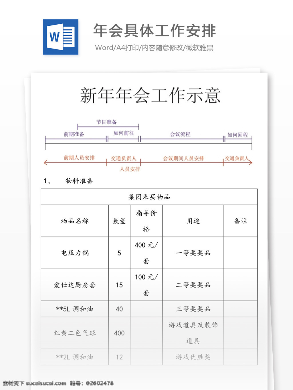 年会 具体 工作安排 规划表 word文档 公司年会 年会安排 年会策划 年会工作安排 年会活动 实用文档 晚会策划 文档 文档模板 总结