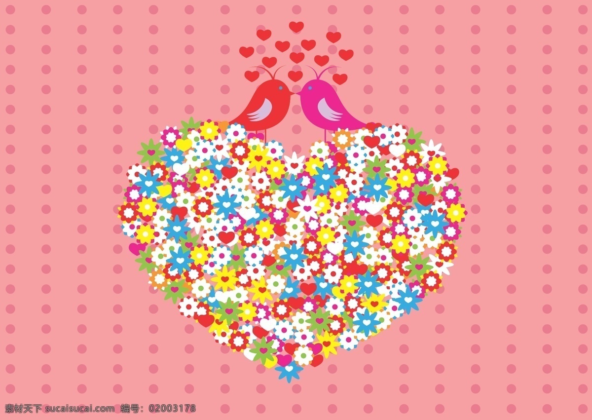 我真的爱你 爱心 粉色背景 两只小鸟 花组成的心形 红色爱心