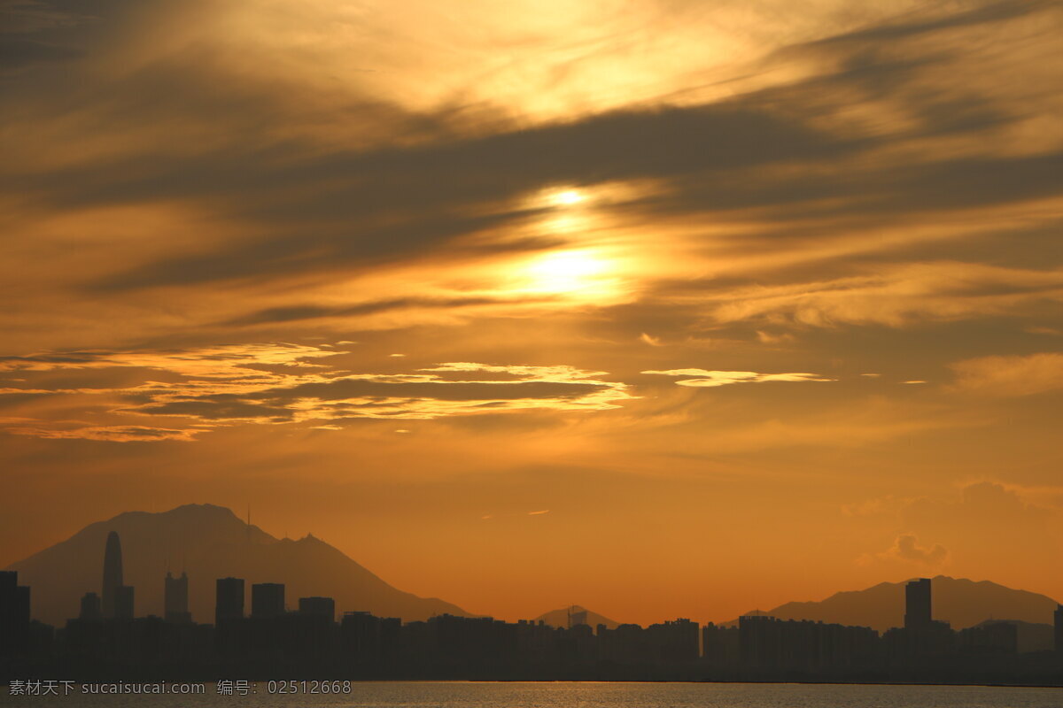 大气 落日 余晖 海边 城市 夕阳 背景 图 自然景观 自然风景