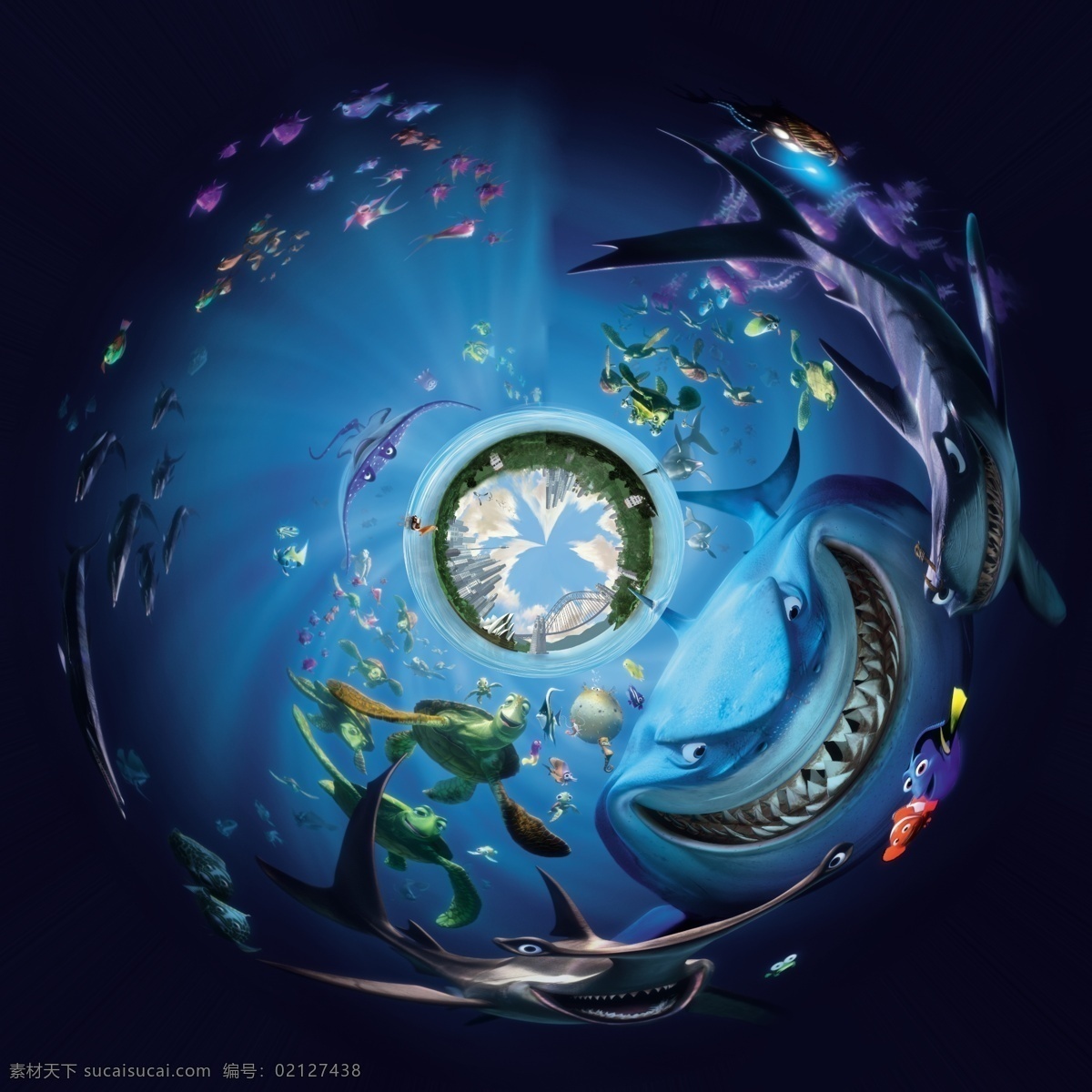 海底总动员 喷绘 尼莫 鲨鱼 海底世界 鱼眼世界 电影 卡通 分层