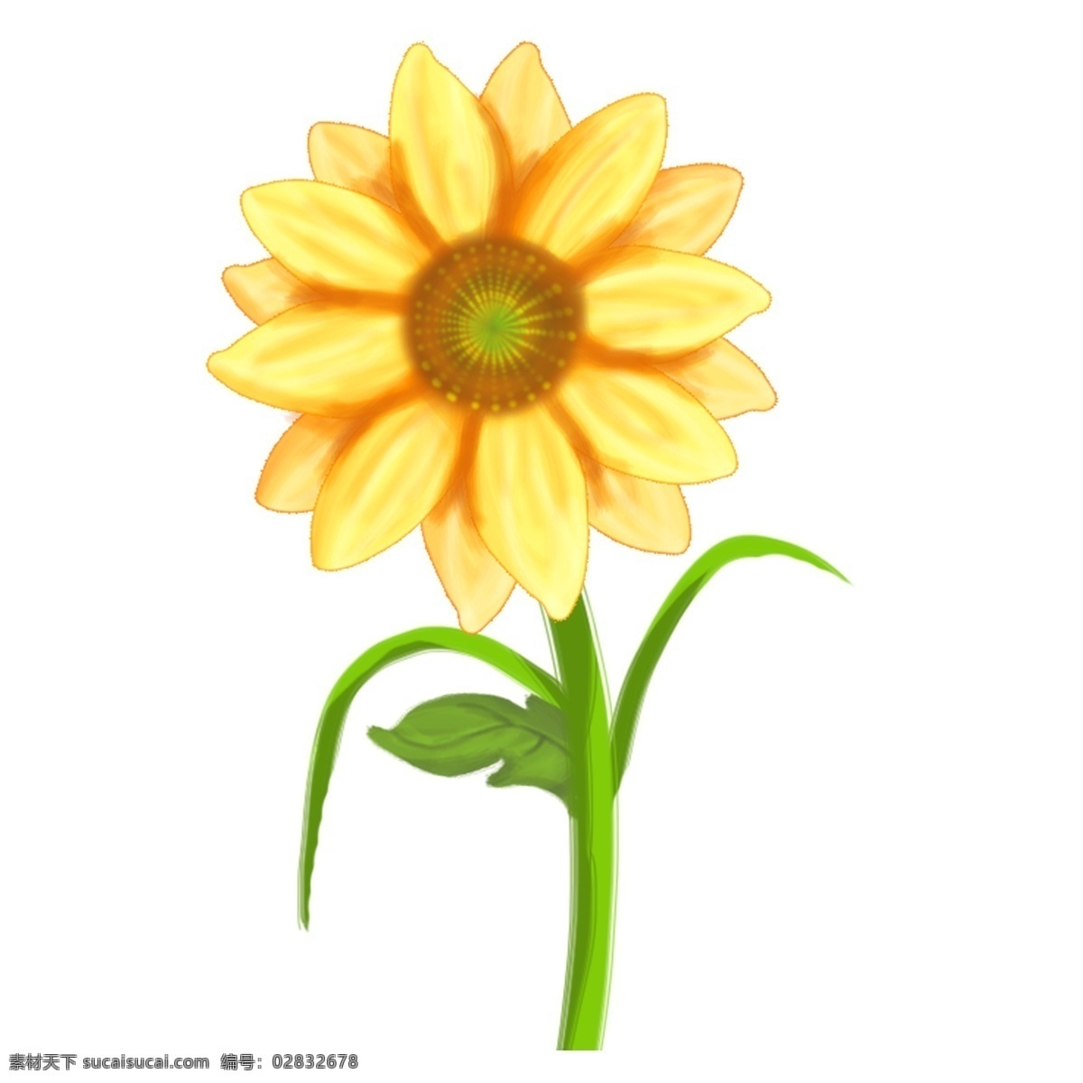 春天 夏天 黄色 向日葵 手绘 插画 花 植物 绿叶 户外 郊外 假期 高清 唯美 清新 假日 公园