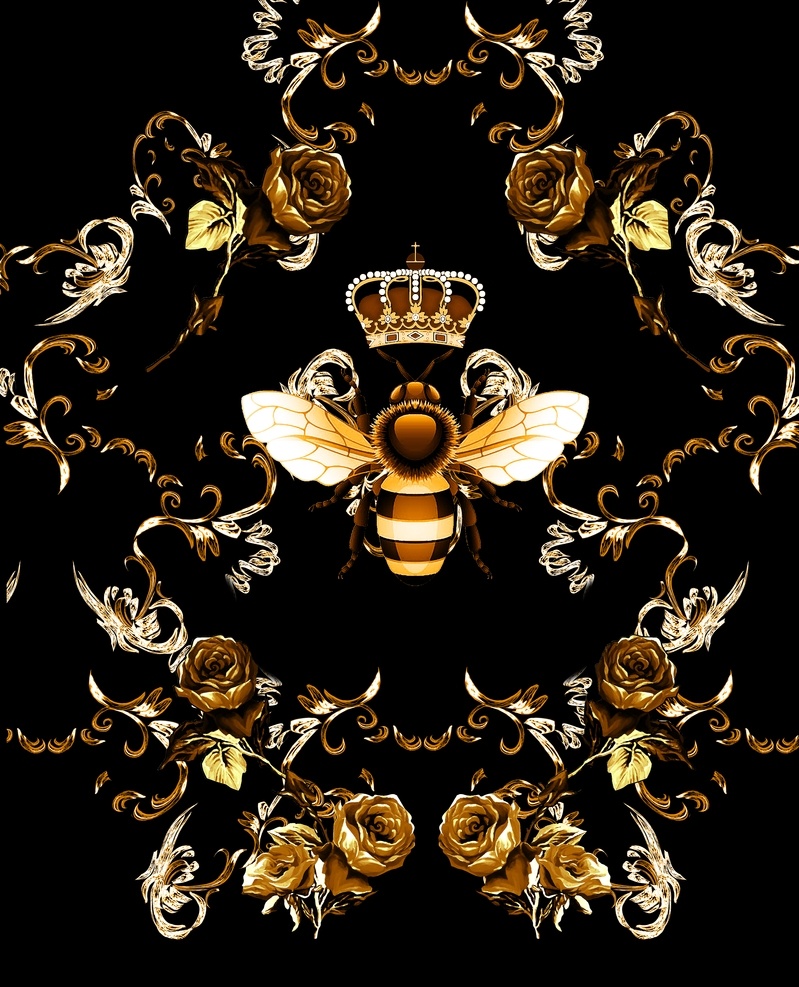大牌蜜蜂衬衫 大牌 蜜蜂 花卉 花纹 皇冠
