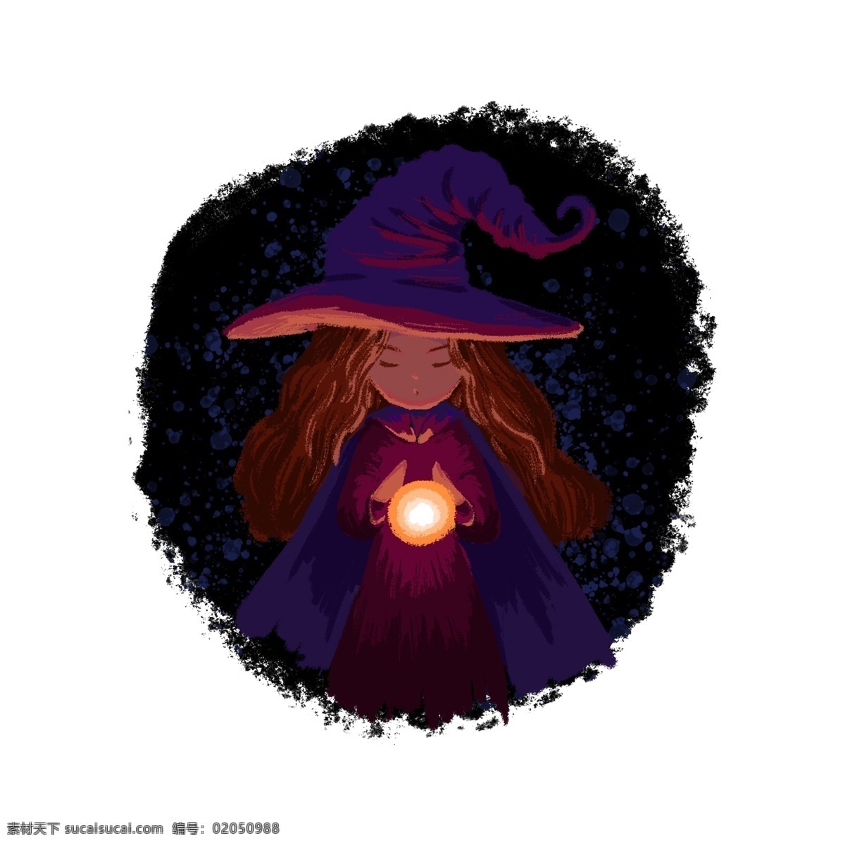 占卜 魔女 女巫 巫婆 水晶球 魔法 手绘 插画