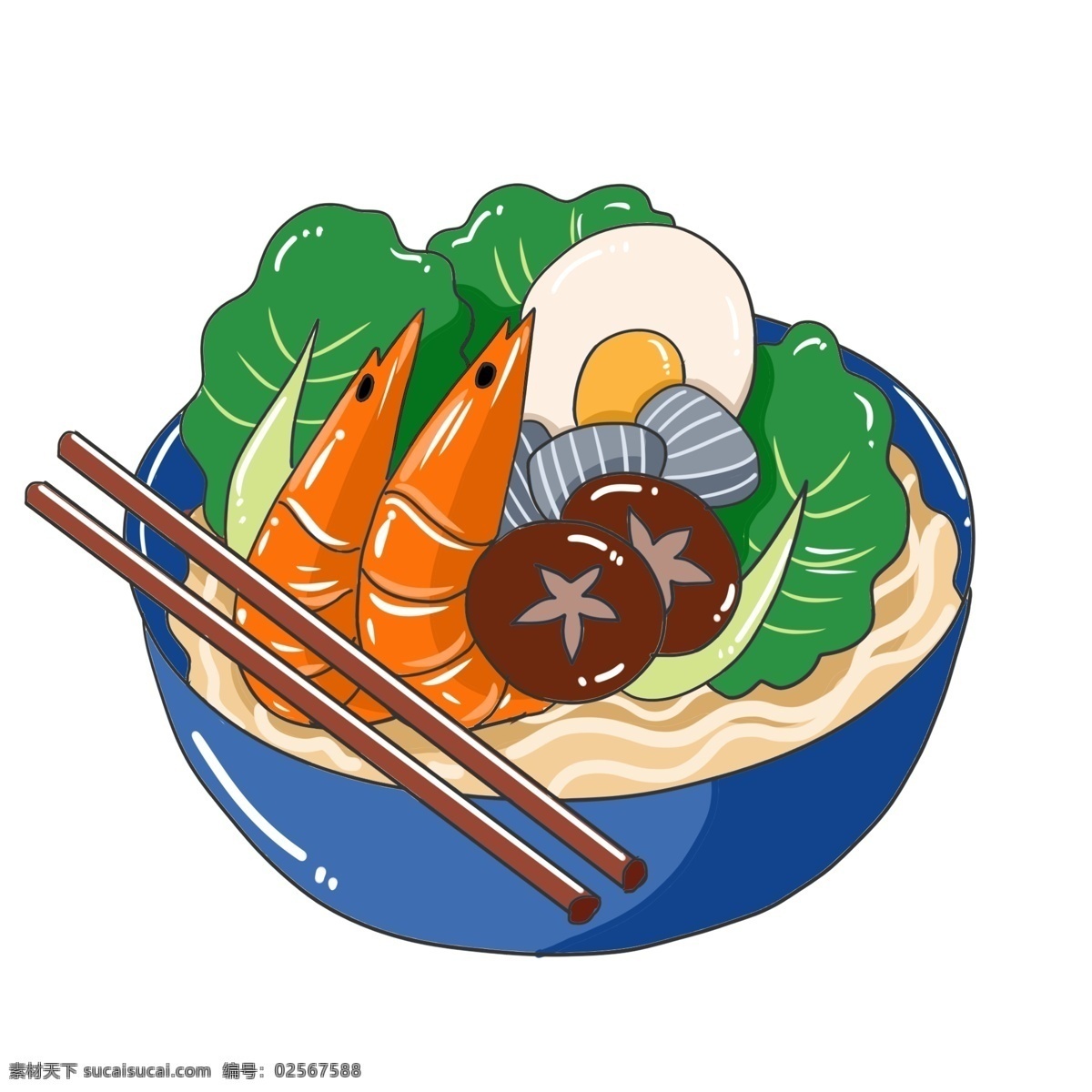 立冬 手绘 海鲜 食 材 食物 一碗热面 大虾 蔬菜 筷子 鸡蛋 包装设计
