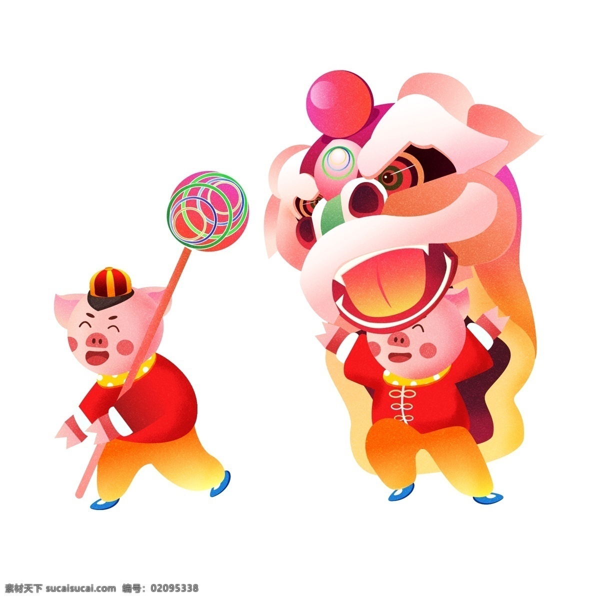 2019 春节 猪年 小 猪 舞狮 原创 新年 喜庆 可爱 生肖 过年 卡通 活动