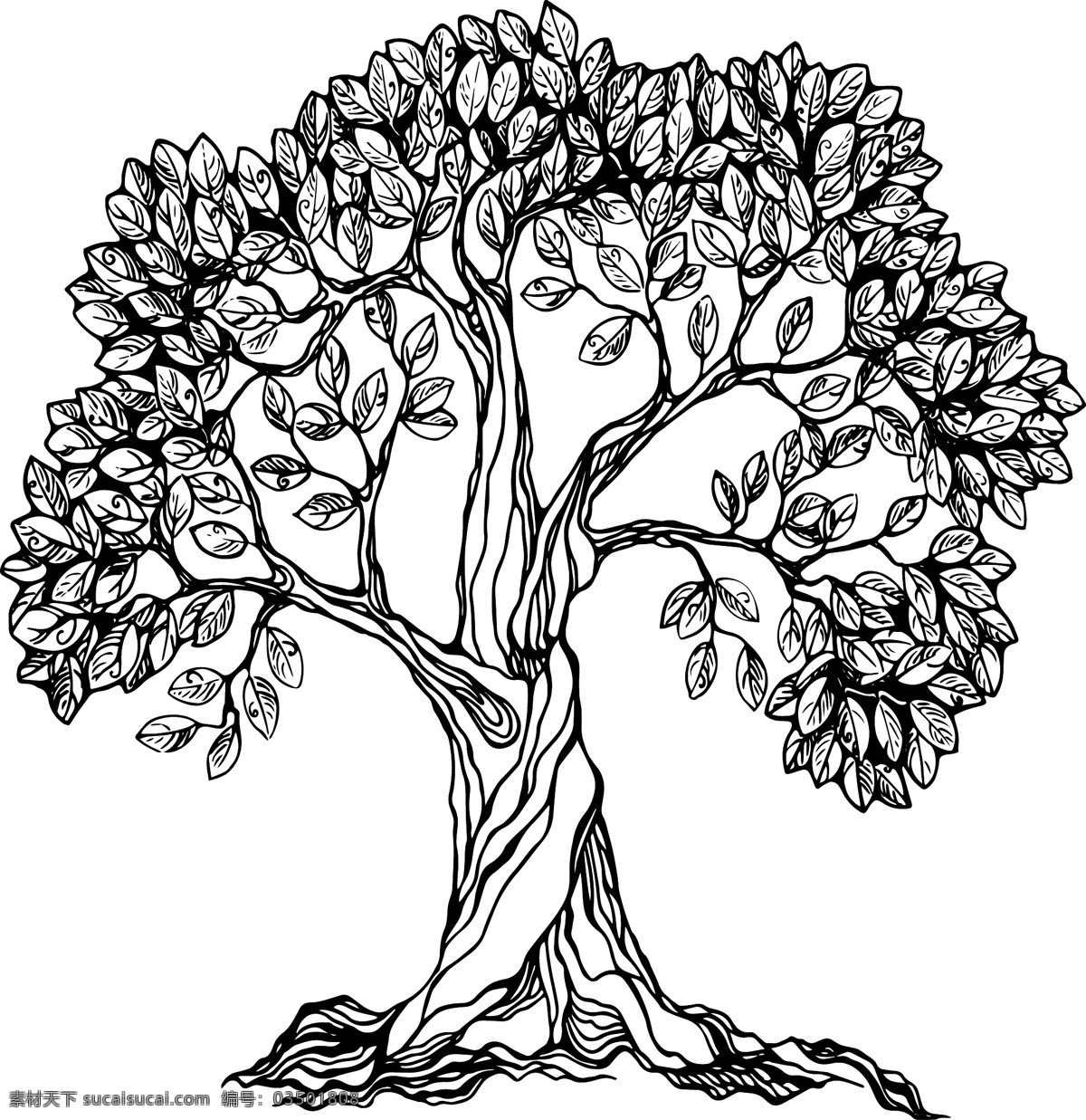 神奇 大树 古老 孤独 树木 树枝 年代久远 植物 矢量图 文化艺术 绘画书法