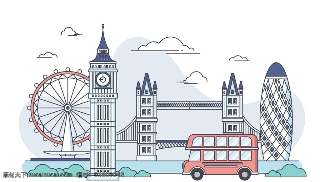 英国 地标 建筑 插画 旅游 英国留学 建筑地标 建筑插画 标志图标 其他图标