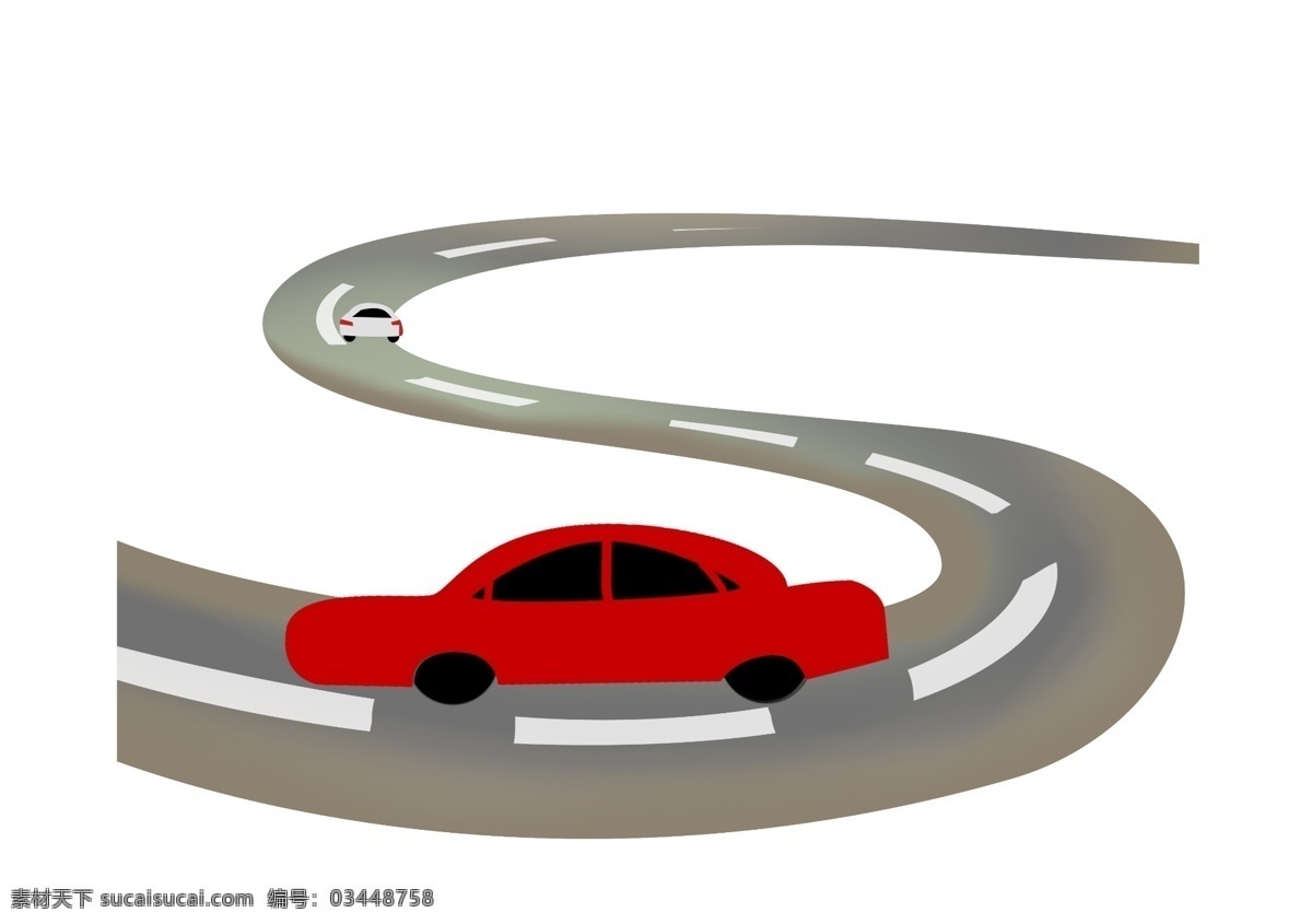 卡通 s 型 公路 插图 s型公路 黑色的公路 白色的分隔线 红色的汽车 白色的汽车 交通道路 卡通公路