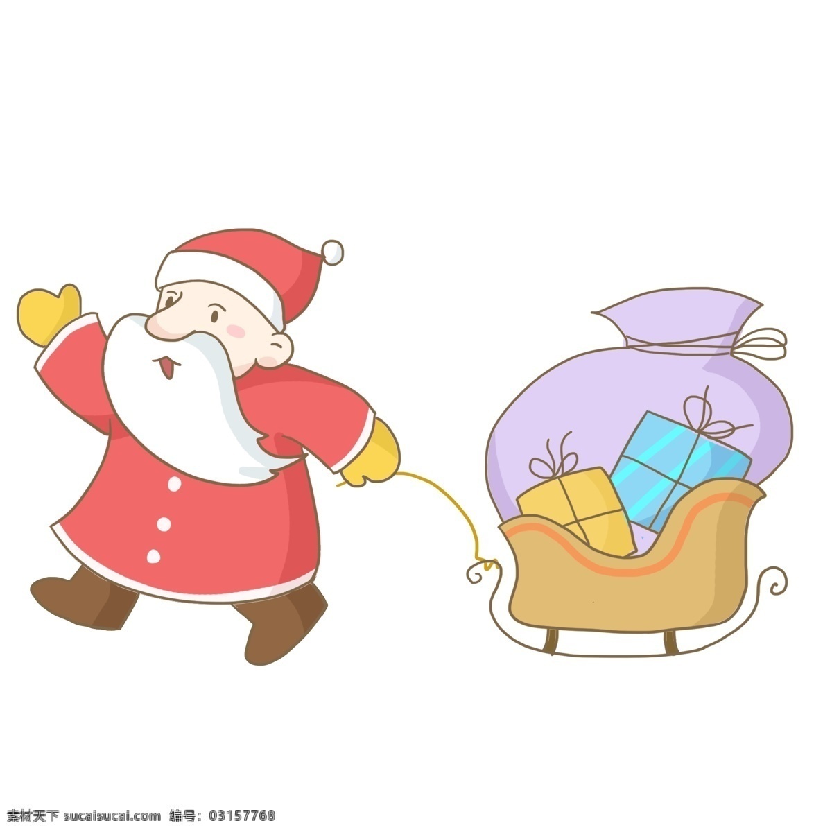拉 雪橇 圣誕老人 免 摳 圣誕節(jié) 圣誕老公公 拉著雪橇 禮物 禮盒 裝禮物的袋子 慢慢的禮物 圣誕帽 紅色