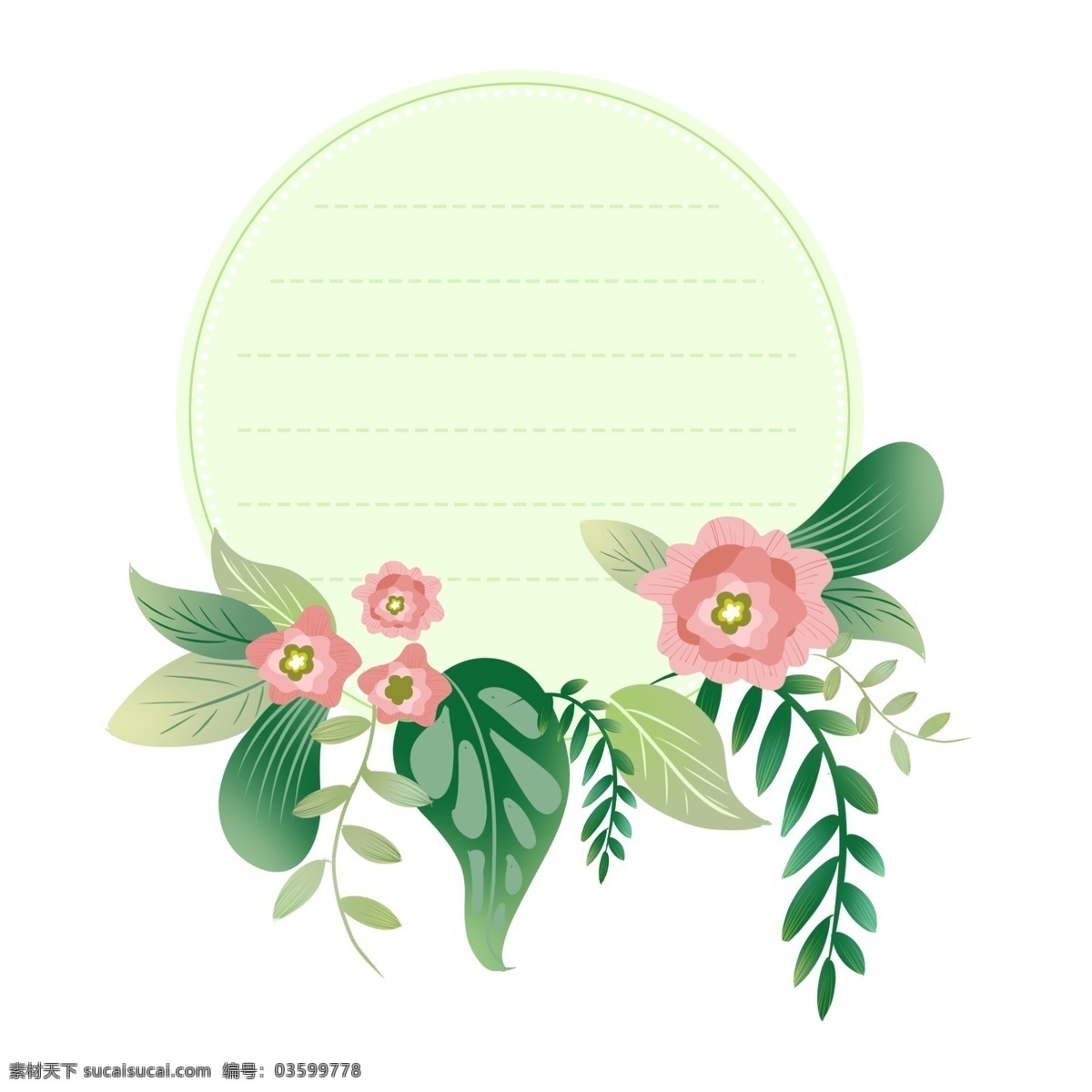 手绘 花卉 绿叶 植物 边框 元素 文本框 设计元素 可商用 装饰