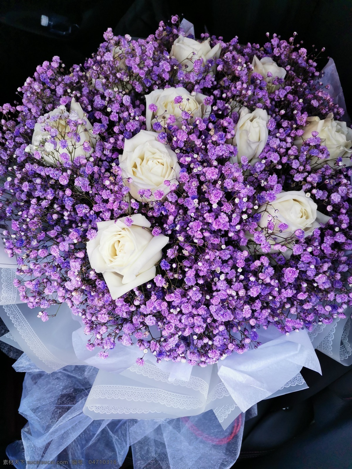 白玫瑰 花束 鲜花 满天星 白色 紫色 生物世界 花草