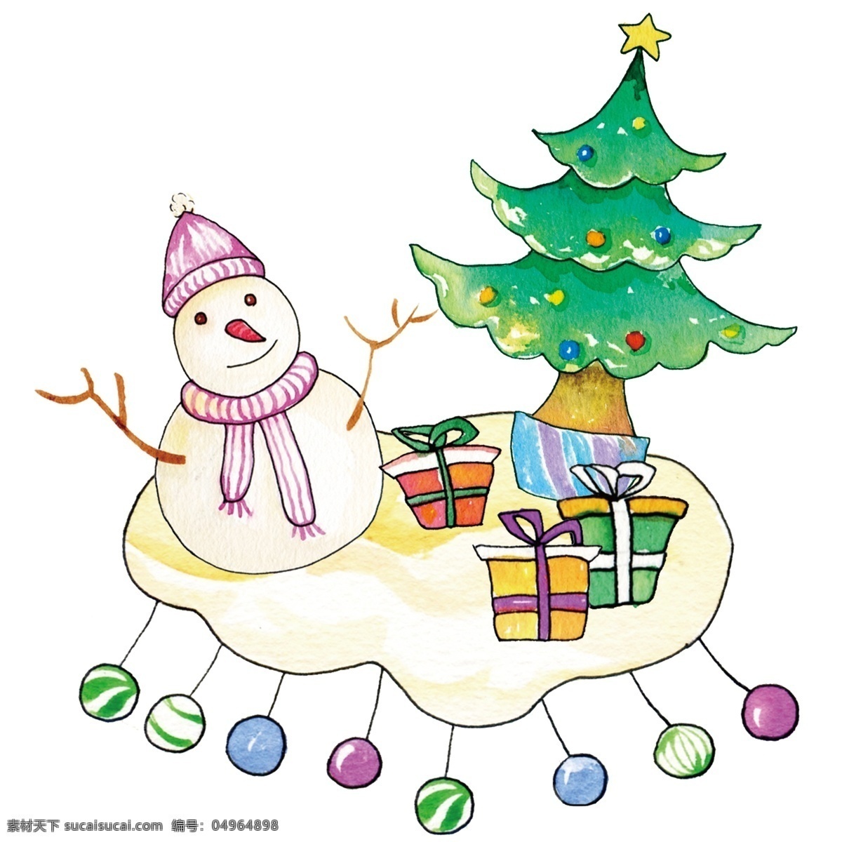 手绘 卡通 圣诞节 精美 挂饰 雪人 装饰 精美挂饰 圣诞 插画设计 精致