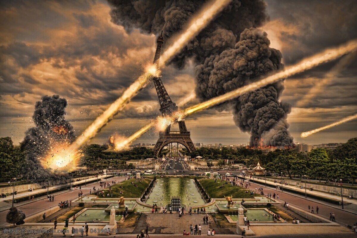 世界末日 巴黎 埃菲尔铁塔 陨石 创意 自然景观