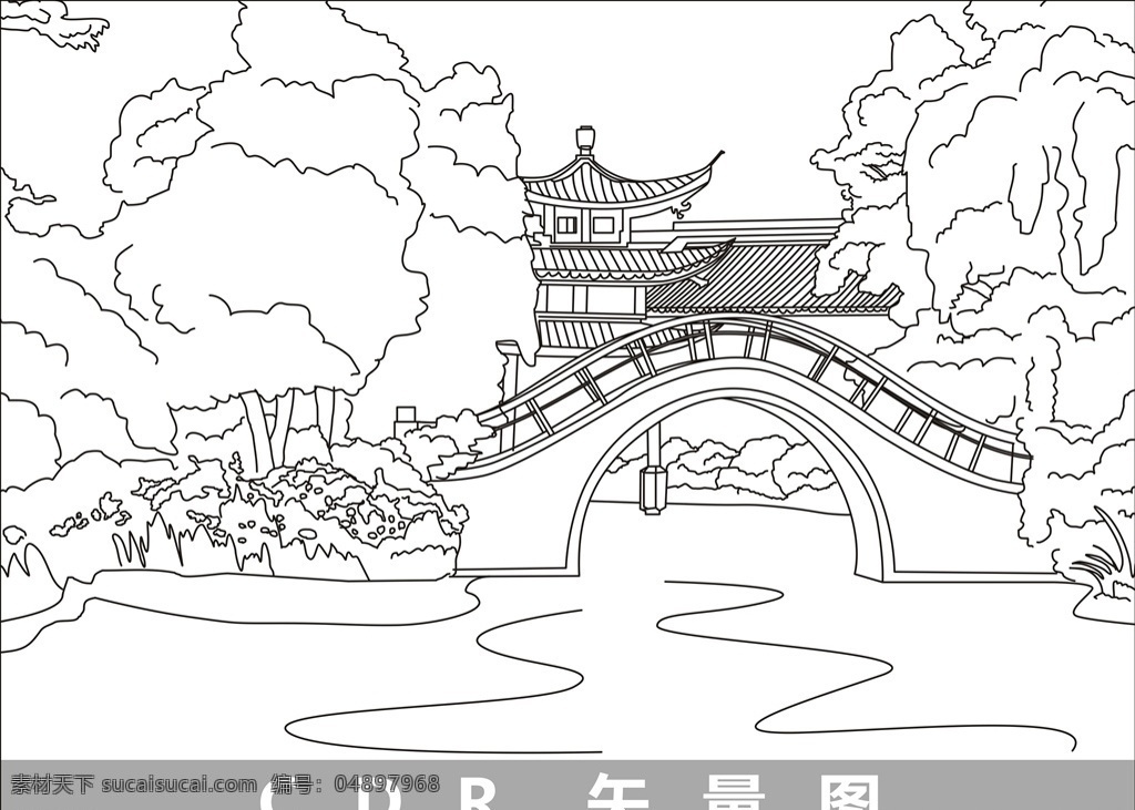 蘇州 園林建筑 園林 線 描圖 蘇州園林 風(fēng)景 景區(qū) 古建筑 樹(shù)木 拱橋 古橋 湖水 線描圖 線條圖 矢量圖 建筑園林 自然景觀