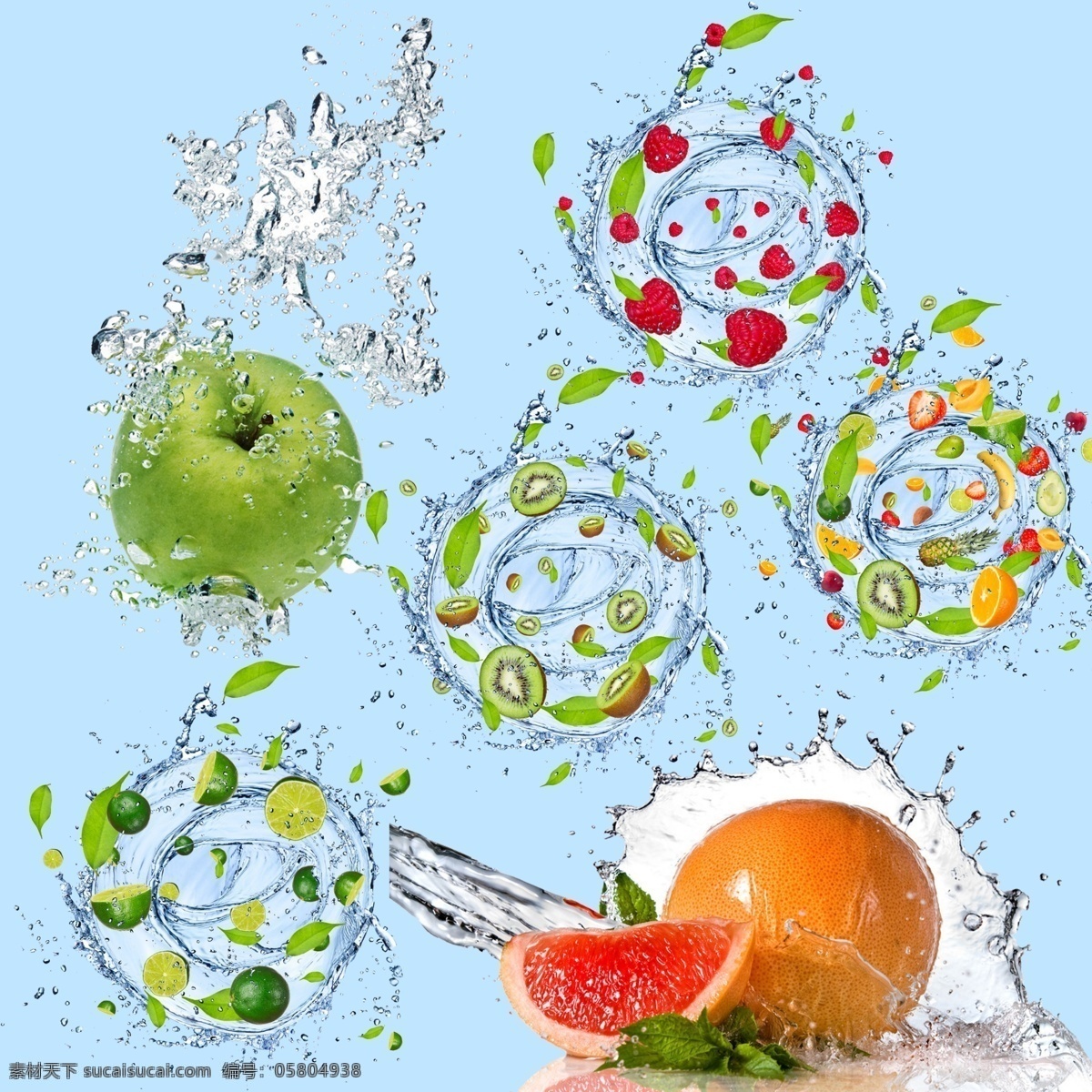 水中水果 水中的蘋果 水中的草莓 水中檸檬 水中的西柚 水中的水果 夏季水果 涼爽 分層 源文件