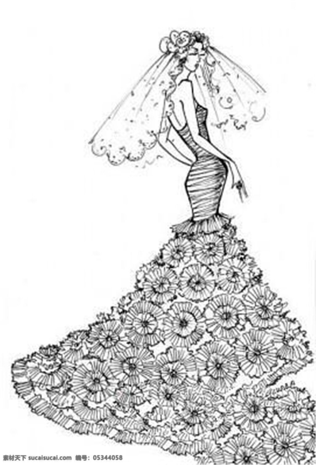 花朵 长裙 线 稿 图 服装设计 时尚女装 职业女装 职业装 女装设计 效果图 短裙 服装 服装效果图 连衣裙 黑白线稿