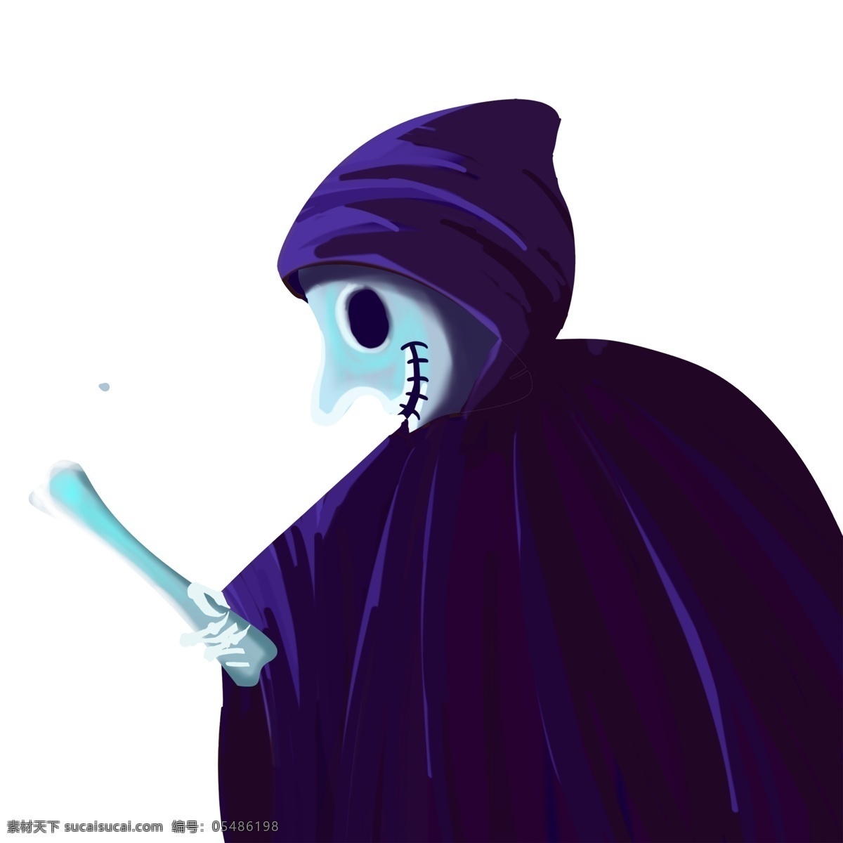 蓝色 手绘 巫师 人物 插画 角色 psd设计 骨头