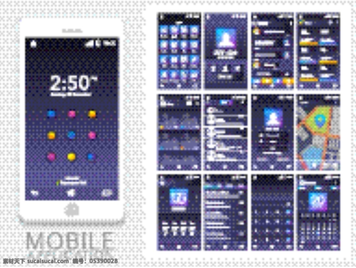 手机 界面 app ui 矢量图 彩色 白色