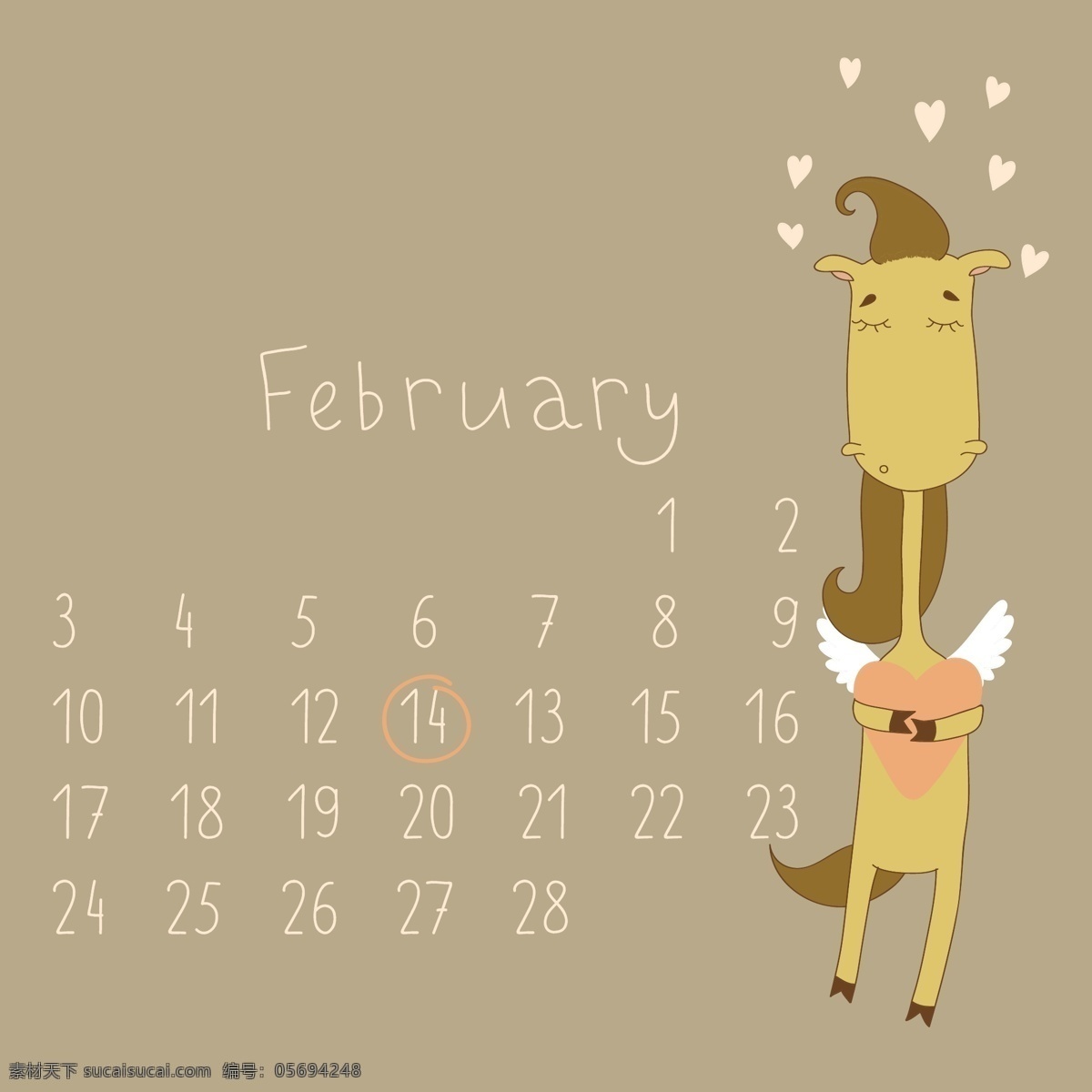 可爱 的卡 通 二月 月历 矢量 卡通 可爱的 可爱的卡通 日历 矢量节日 节日素材 其他节日