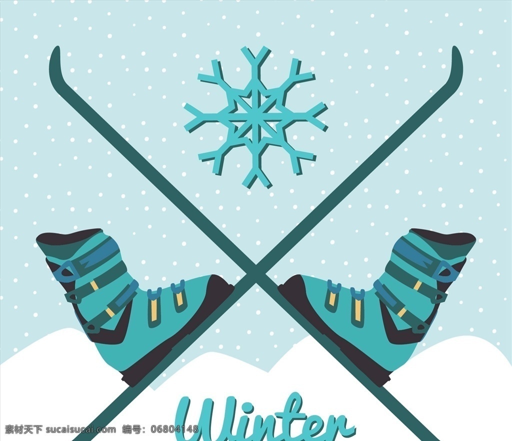 冬季滑雪插图 冬天 体育 雪花 插图 滑雪 冬季