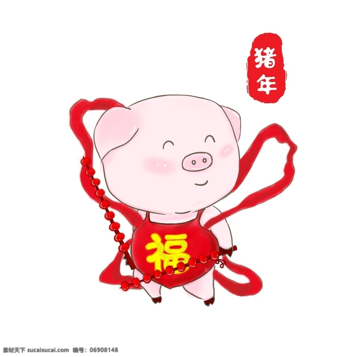 猪年 大吉 卡通 门神 形象 卡通形象手绘 猪年大吉 红色