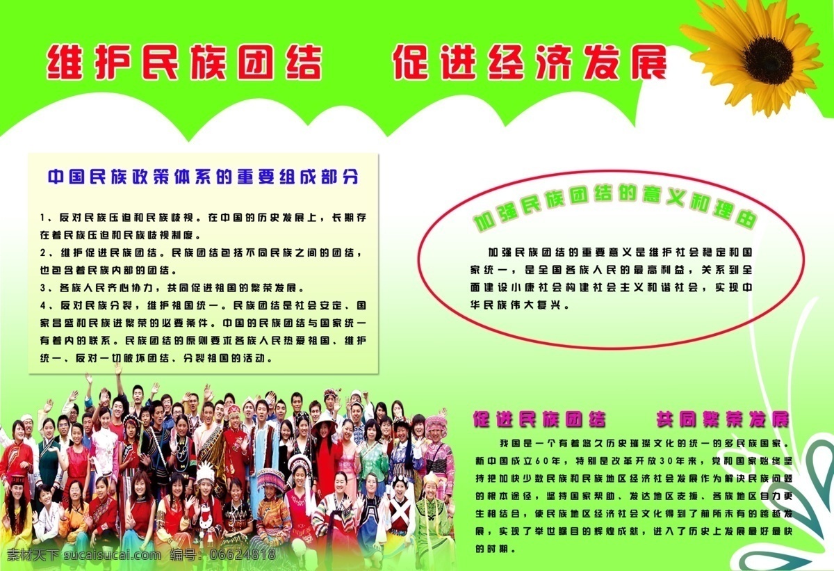維護民族團結(jié) 加強經(jīng)濟發(fā)展 民族 聚 畫 加強 團結(jié) 內(nèi)容 側(cè)面小花 向日葵素材 淡綠色底 不規(guī)則花邊 分層 展板模板 廣告設(shè)計模板 源文件