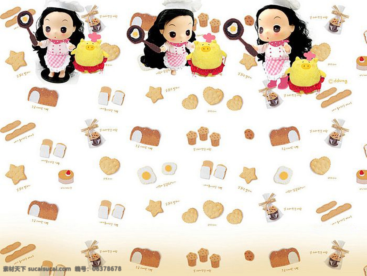 韩国 ddung 娃娃 饼干图形 食物 做饭 动漫动画 动漫人物 设计图库 300