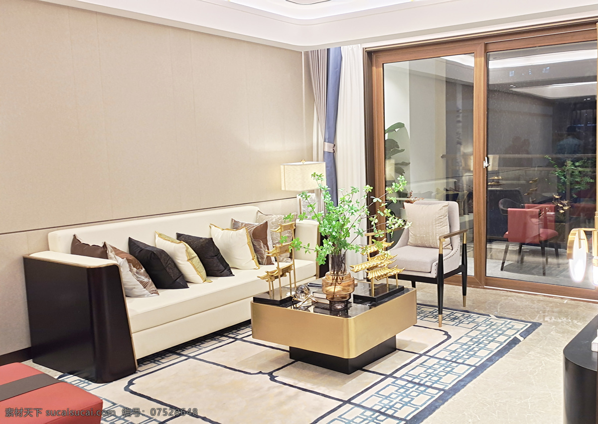新 中式 客厅 装修 新中式客厅 装修效果 沙发 茶几 地毯 建筑园林 室内摄影