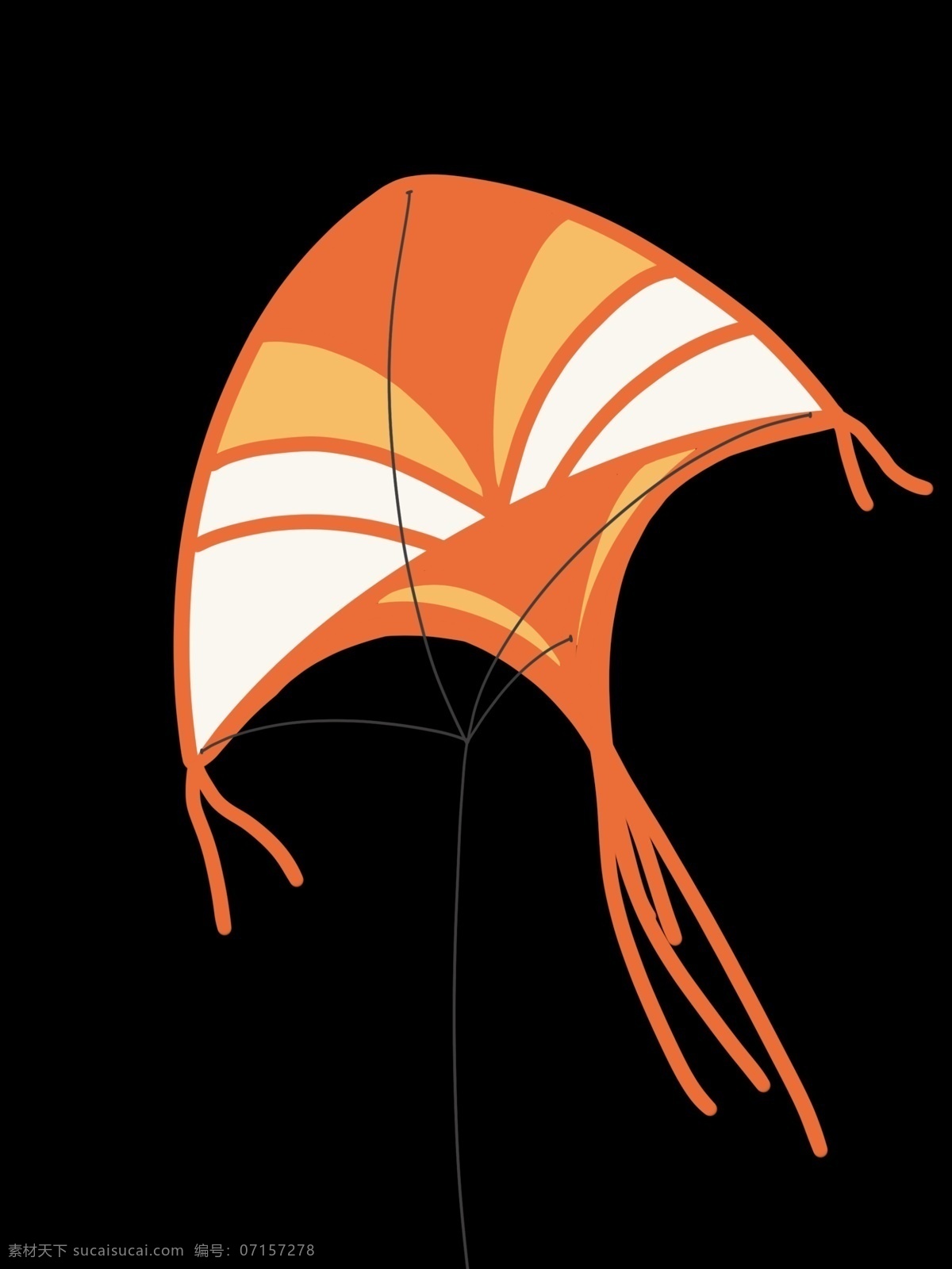 橙色 精美 风筝 插画 橙色的风筝 卡通风筝插画 白色的花纹 半圆形 精美的风筝 风筝插画