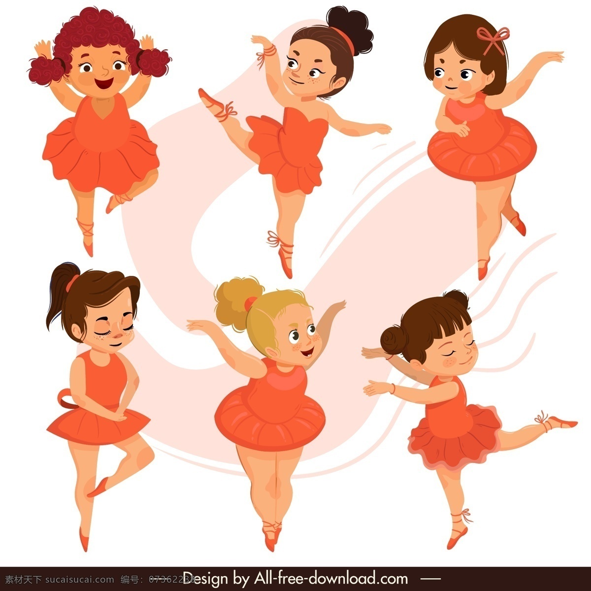 卡通 芭蕾舞 女孩 红裙子 舞蹈 矢量 高清图片