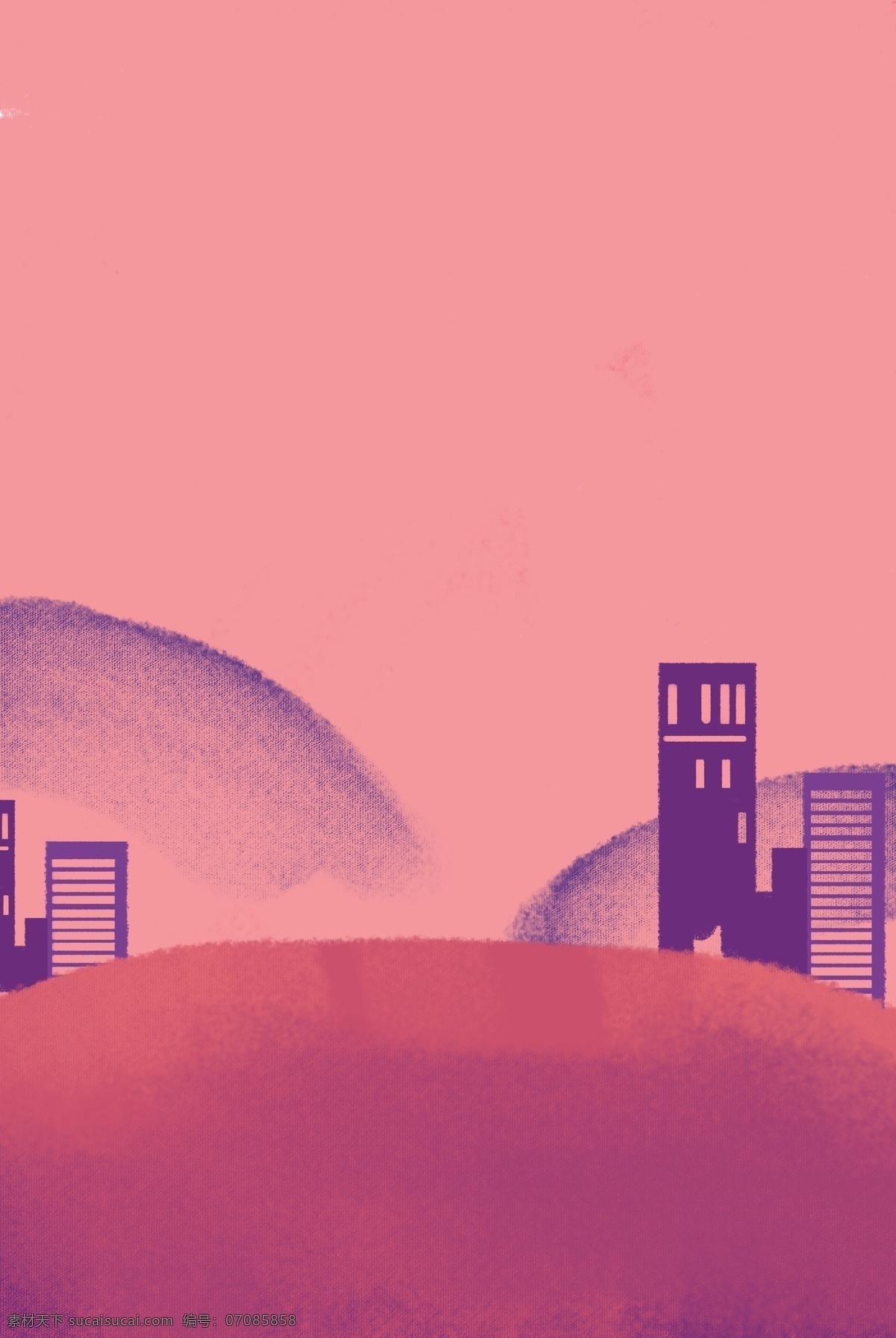 简约 卡通 粉 紫色 城市 剪影 背景 粉色 城市剪影 建筑 清新 大气