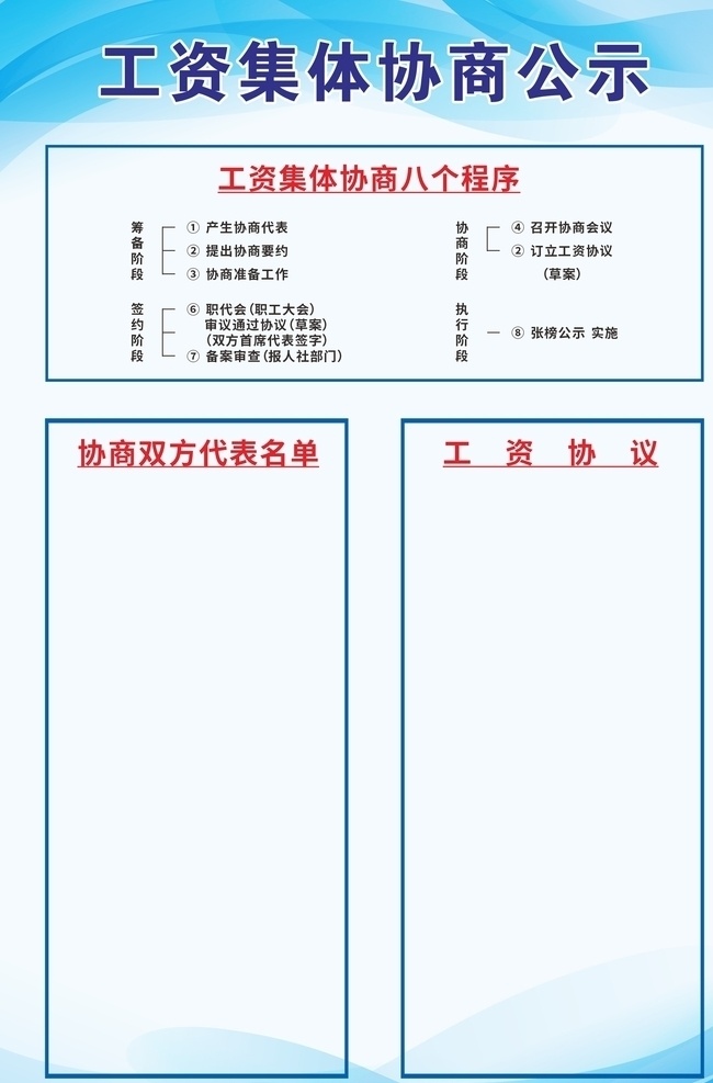 公司 工資 集體 協(xié)商 公示牌 員工 工資協(xié)商 協(xié)商邀約 職工大會 備案審查 工資協(xié)議 協(xié)商會議 公司展板 展板模板