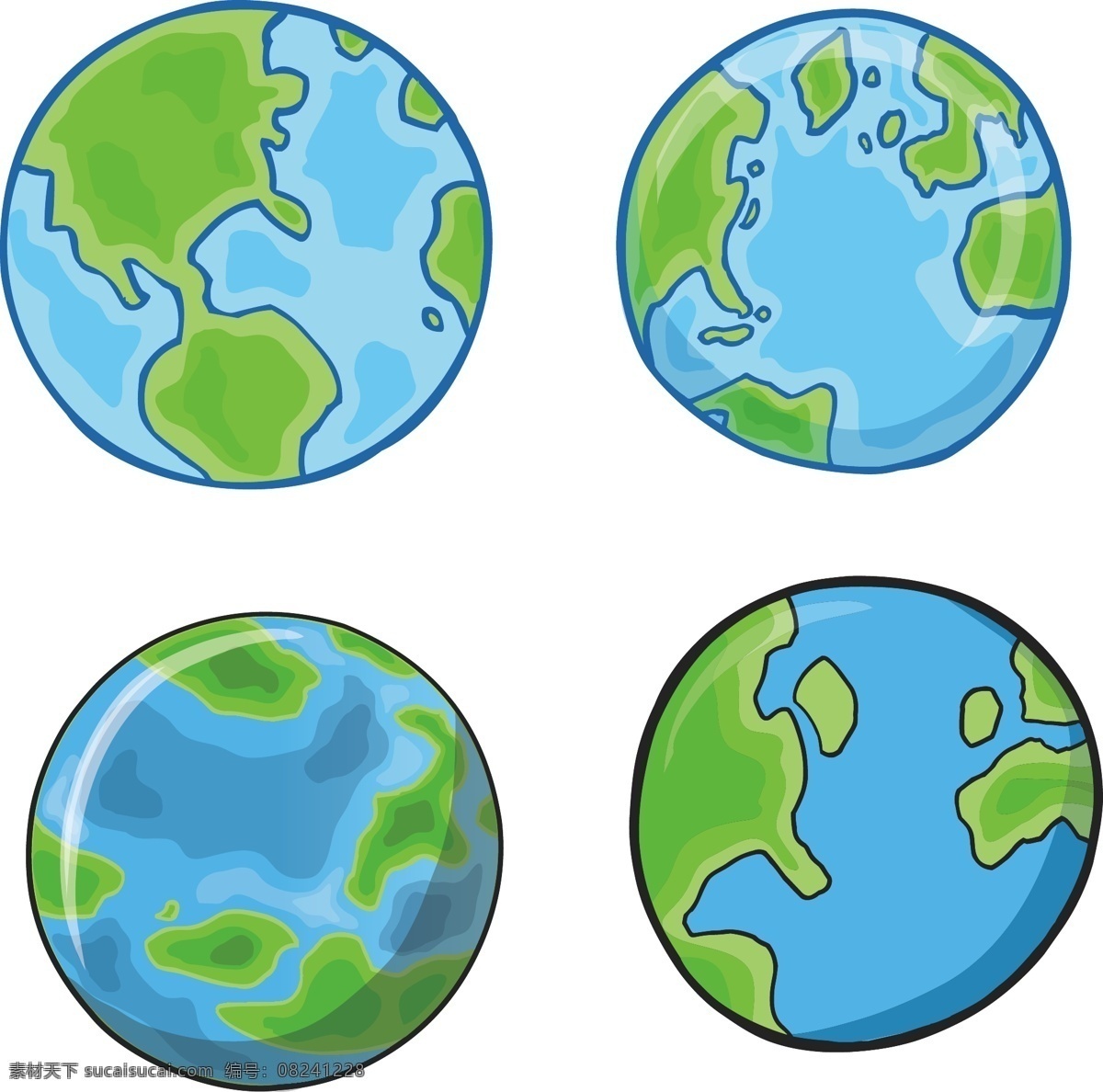 卡通 手绘 地球 绿色 星球 儿童 插画 卡通地球 卡通星球 地球模型 太阳系 太空星球 自然景观 自然风光