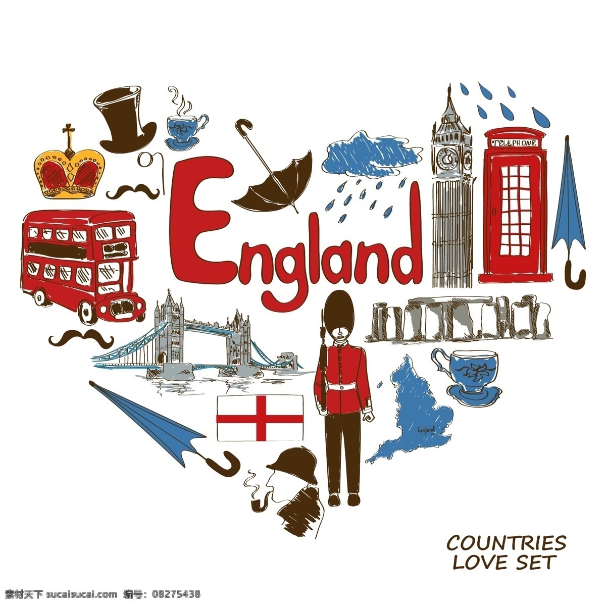 时尚 创意 英国 旅行 插画 建筑 人物 地图 特色