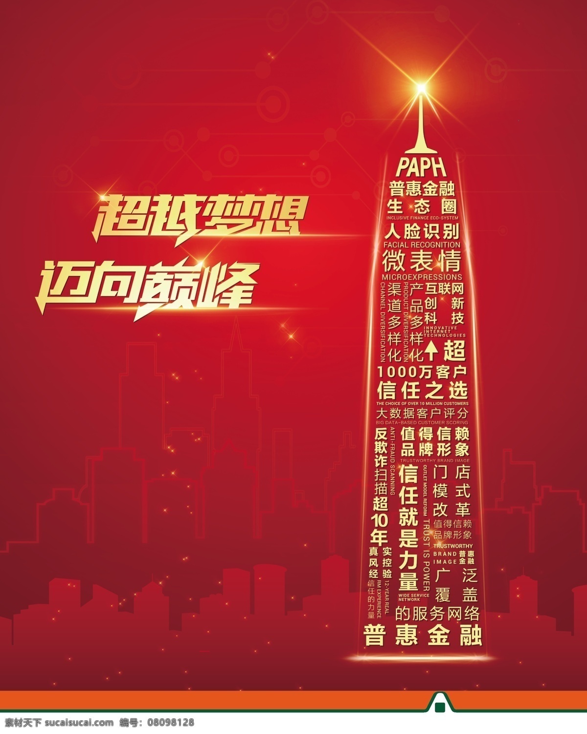 超越夢(mèng)想 邁向巔峰 普惠 金融 城市 海報(bào) 紅色 紅色背景 城市線條 城市剪影 分層