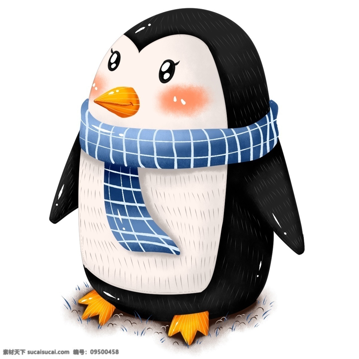 原创 手绘 动物 企鹅 冬季 冬日 围巾 元素 海报素材 商用
