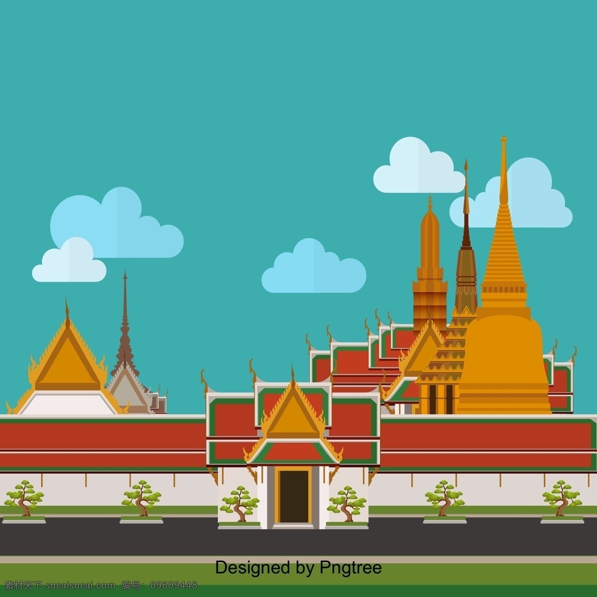 泰国 建筑 宏伟 宫殿 这个 寺庙 树 道路 景区 旅游