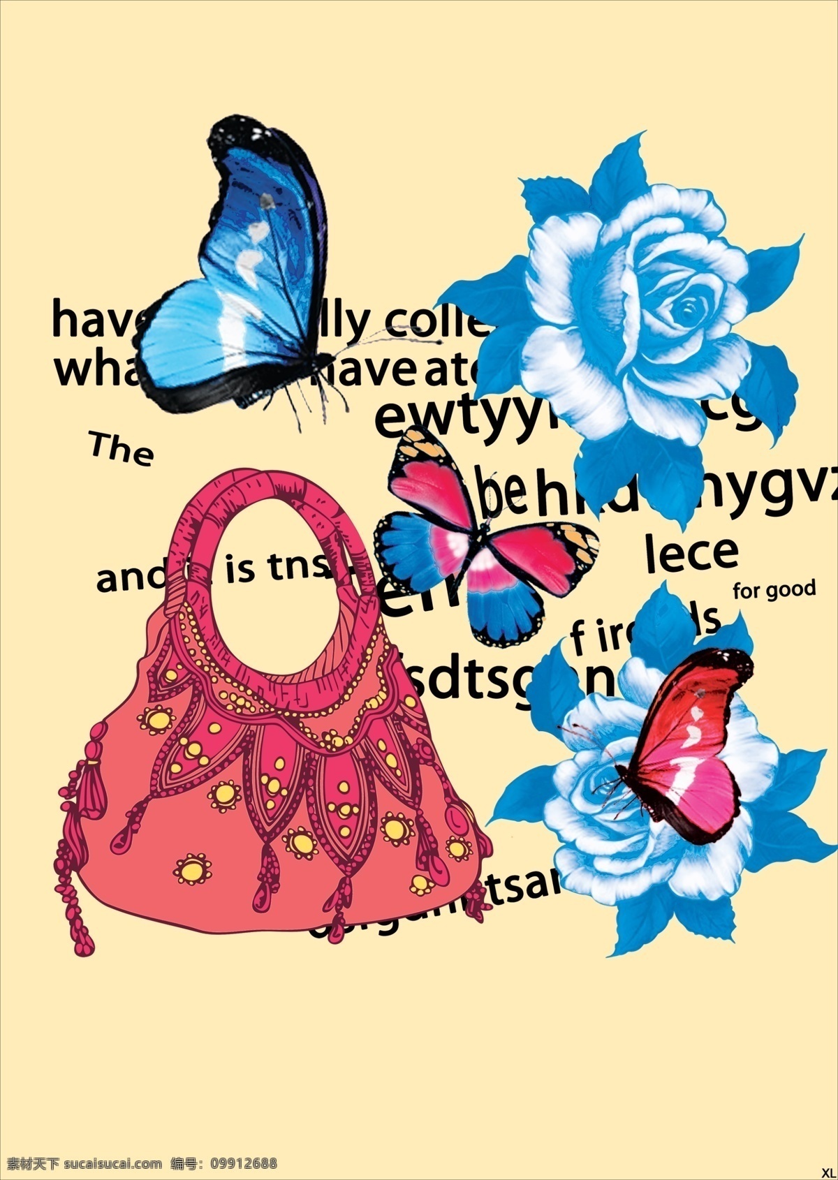 包包 卡通 蓝色玫瑰图片 蓝色玫瑰 蝴蝶 英文 图案 分