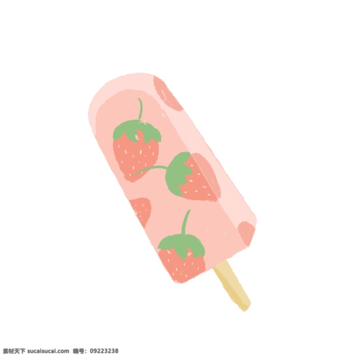 手绘 卡通 夏日 草莓 雪糕 冰棍 少女 可爱