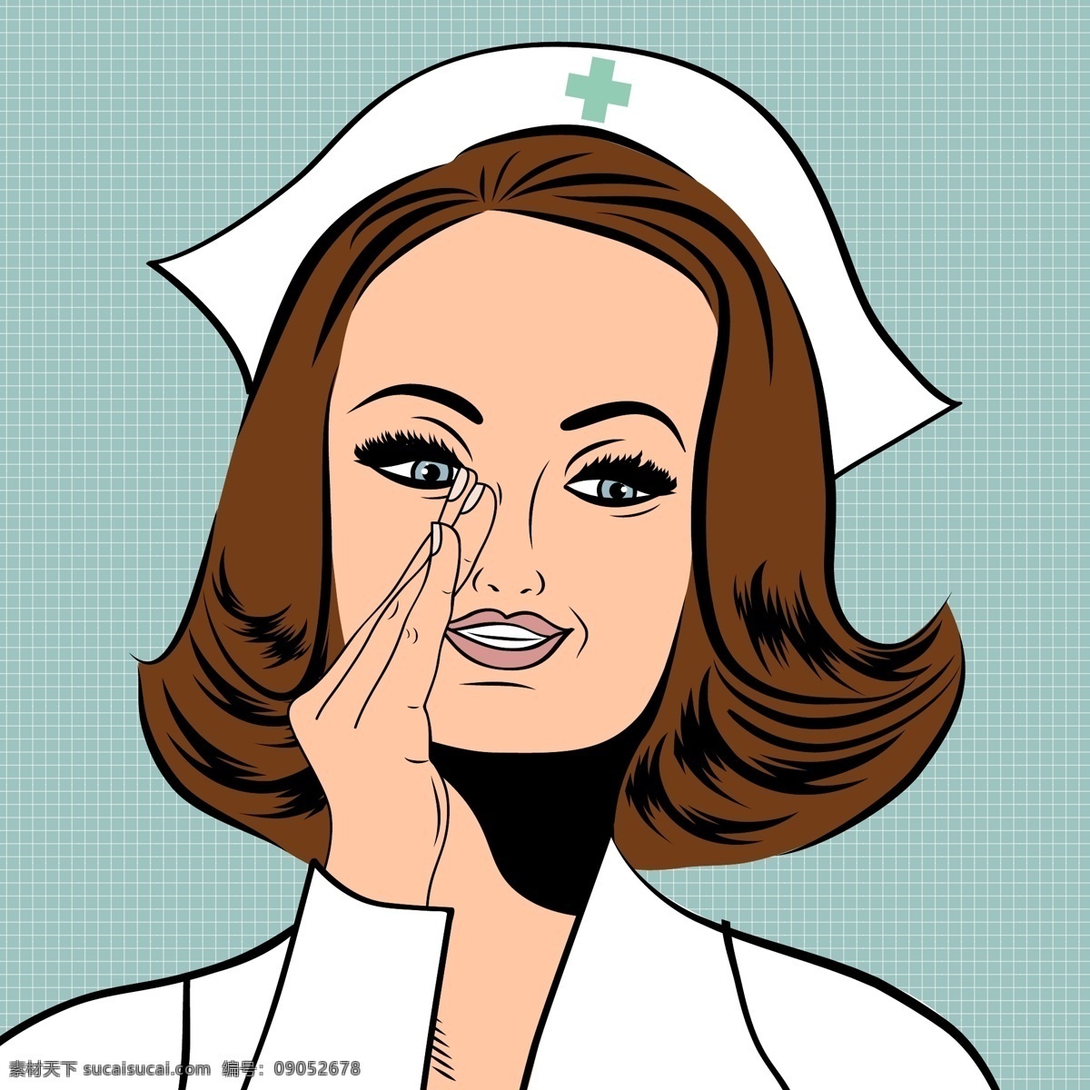 美丽 友好 自信的护士 人 医疗 性格 卡通 医生 健康 可爱 医院 公寓 医药 帽子 工人 白人 帮助 护理 保健 女性 年轻人