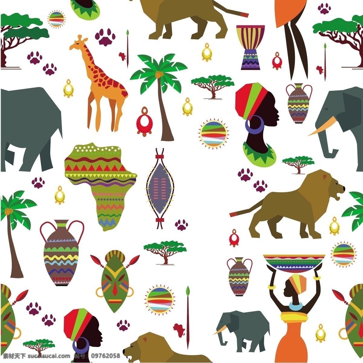 非洲标志元素 非洲 标志 图案 彩色 动物