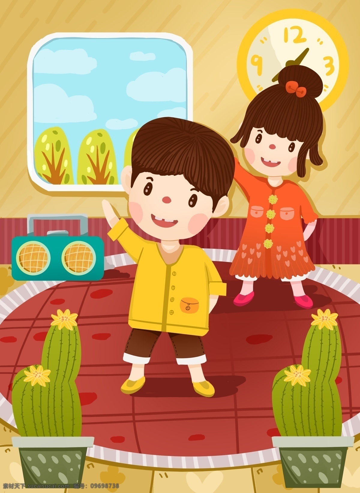 可愛 卡 通風(fēng) 早安 兩個(gè) 小朋友 做 早操 插畫 兒童畫 鍛煉 健康 友誼 植物 可愛風(fēng) 幼兒插畫 繪本插畫 做早操 錄影機(jī) 清晨 微信配圖 朋友圈配圖 banner 電商配圖 文章配圖