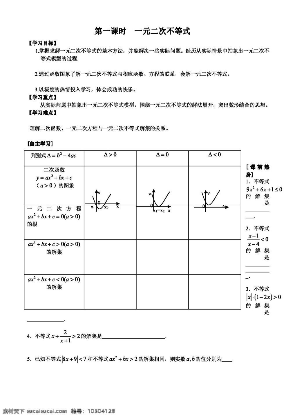 數(shù)學(xué) 蘇 教 版 江蘇省 高考 一輪 復(fù)習(xí) 導(dǎo) 學(xué) 案 不等式 一元 二 次 高考專區(qū) 蘇教版 學(xué)案
