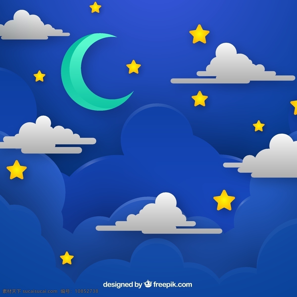 夜晚 天空 月亮 云朵 創(chuàng)意 星星 源文件 矢量 高清圖片